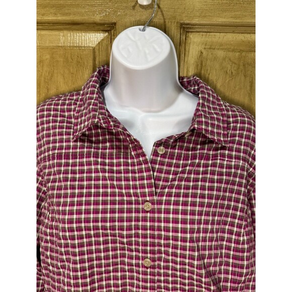 L.L. Bean Button Up Shirt Women’s Large Plaid Zip Pocket Vent Fishing/Hiking - Picture 3 of 9